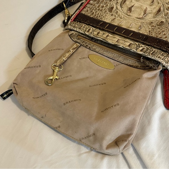 BRAHMIN Chic Brown Cream and Red Crocodile Crossbody - Picture 6 of 11